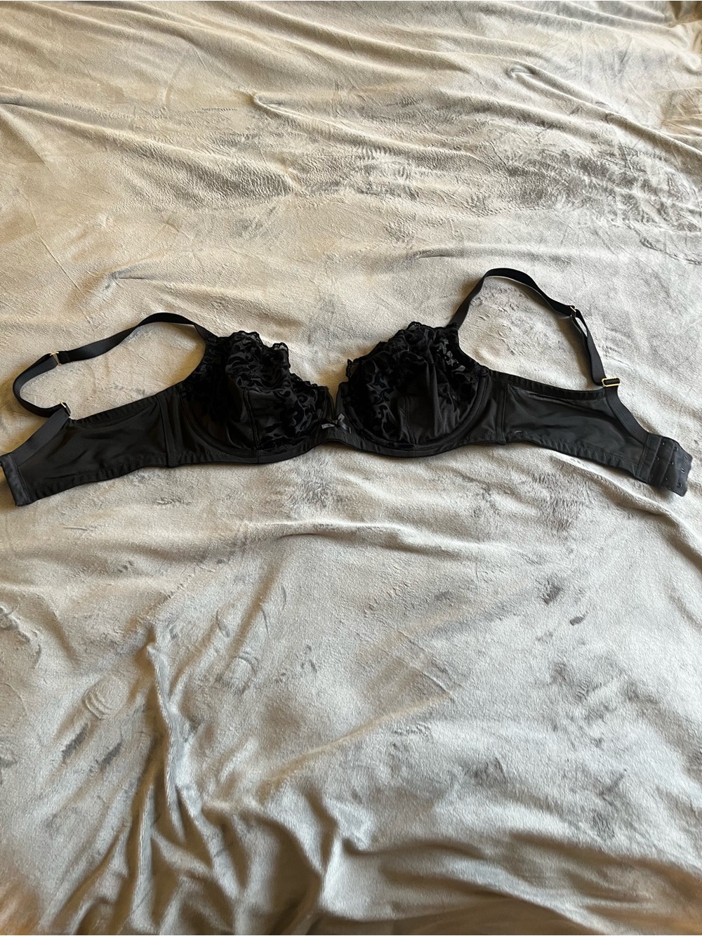 Cacique Black Lace Underwire Bra with Floral Ruffle Detail 36 DD